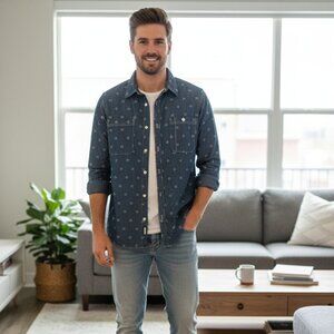 Quiksilver Long Sleeve Button Up Denim Pattern Shirt, Men's Size Large